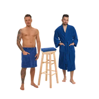 Pánský župan Sada Navy Blue: župan KIMONO + pánský saunový kilt + osuška S