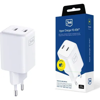 Pouzdro na mobilní telefon 3mk síťová nabíječka - Hyper Charger PD 45W, bílá 5903108666633