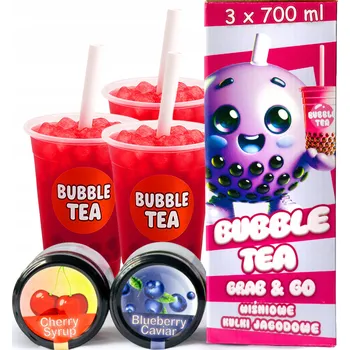 Bubble tea Grab&Go BUBBLE TEA VIŠEŇ + KULIČKY JAHODA - SADA PRO 3 OSOBY KELÍMKY + BRČKA
