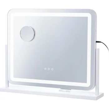 Zrcadlo Profesionální Kosmetické Zrcadlo Čtvercové s Tříbarevným Osvětlením 31,5 x 5,4 x 24,5 cm bílá