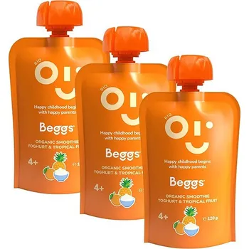 Dětská výživa Beggs BIO Smoothie s jogurtem a tropickým ovocem 3× 120 g