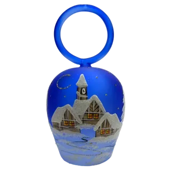 Skleněný zvonek modrý malovaný, velký