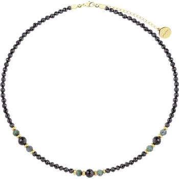 Náhrdelník Manoki Luxusní náhrdelník s černými turmalíny a zelenými smaragdy WA752GZ Černá 38 cm + 5 cm (prodloužení)