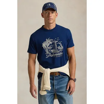 Bavlněné tričko Polo Ralph Lauren Short Sleeve tmavomodrá barva, s potiskem, 710958249 59X, vel. XL