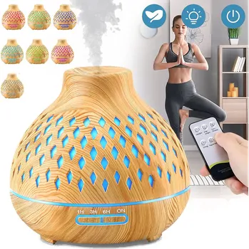 Aroma difuzér DIFUZÉR PRO ESENCIÁLNÍ OLEJE AROMATERAPIE ULTRASONICKÝ DŘEVO 400 ml Béžová