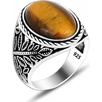 Prsten Elegantní pánský signet Tygří oko s větvičkami stříbro