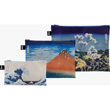 Kosmetická taška Taštičky na zip 3 ks LOQI KATSUSHIKA HOKUSAI Fuji from Gotenyama, Red Fuji & Wave