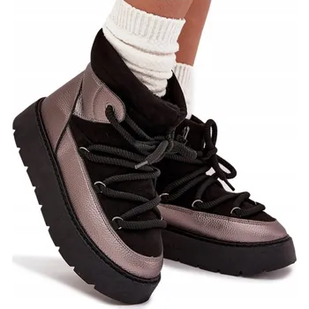 Dámská zimní obuv Dámské sněhule nízké s hrubým vázáním na platformě černé 39