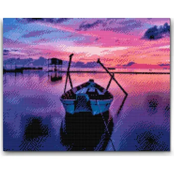 Diamantové malování Diamantové malování - Loďka při západu slunce Velikost: 30x40cm, Rámování: Pouze srolované plátno, Diamanty: Čtvercové