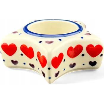 Svícen Svícen na čajovou svíčku Hvězda Srdce srdíčka dek. 2108 Keramika Bolesławiec