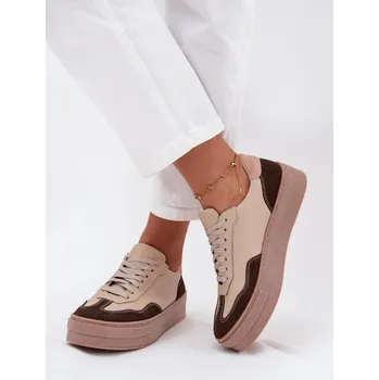 Dámské tenisky Kožené dámské tenisky na platformě Zazoo Zazoo hnědá | krémová 3398179