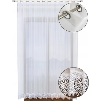 Záclona Hotová záclona s KRAJKOU, délka 230x400 cm, záclony na kroužcích do obýváku