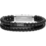 Manoki Pánský náramek Roberto - lávový kámen, chirurgická ocel, kůže BA915B Černá 21 cm - 22,5 cm (nastavitelná)