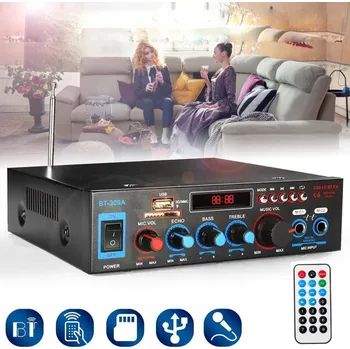 Hi-Fi komponenty ZESILOVAČ AUDIO BLUETOOTH FM RÁDIO MP3 PŘEHRÁVAČ STEREO VÝKONNÝ ZESILOVAČ