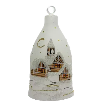 Vánoční dekorace Skleněný zvonek bílý malovaný, úzký