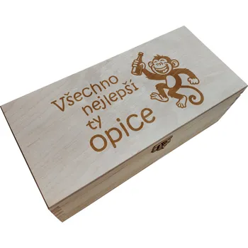 Dárková krabička Wood engraved Dřevěná krabička všechno nejlepší ty opice Velikost krabičky: Krabička krátká