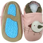 CAROZOO Kožené capáčky s gumovou podrážkou ptáček růžový 2-3 roky Růžová 24,5