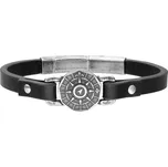 Manoki Pánský náramek Větrná růžice - přírodní kůže a chirurgická ocel BA1178B Černá 21 cm