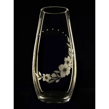 Váza křišťálová váza 20cm s rytinou květin, místo pro Váš text - ručně ryté (broušené), dárek pro ženu