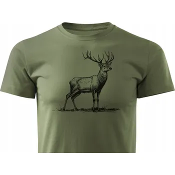 Tričko trekingové T-shirt khaki lovecká barva potisk BÝK - JELEN vel S
