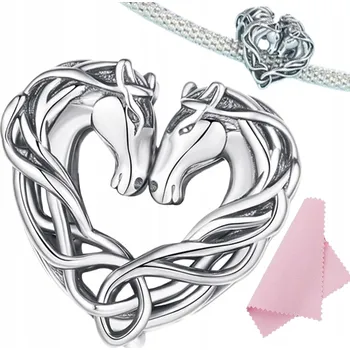 Přívěsek Přívěsek Charms dva koně koníci hobby stříbrné srdce STŘÍBRO ryzost s925