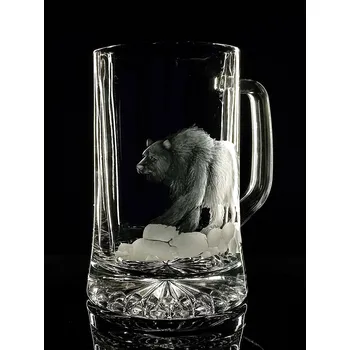 Sklenice půllitr s medvědem - ručně ryté (broušené)