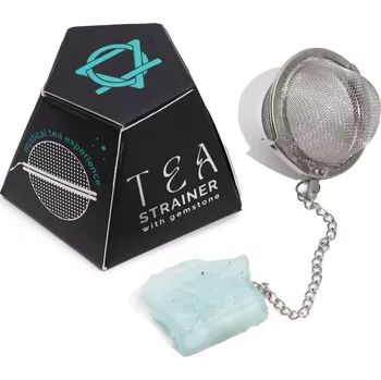 Cedník a síto Čajové sítko s drahým kamenem Akvamarín – nerezové sítko na čaj s minerálem pro harmonii a klid