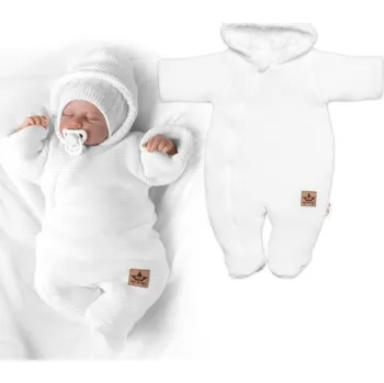 Kojenecká kombinéza Baby Nellys Zimní pletená kombinéza s kapucí bílá 74