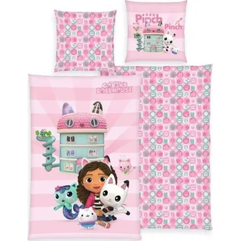 Povlečení Herding Gábinin kouzelný domek růžový 140 x 200, 70 x 90 cm zipový uzávěr