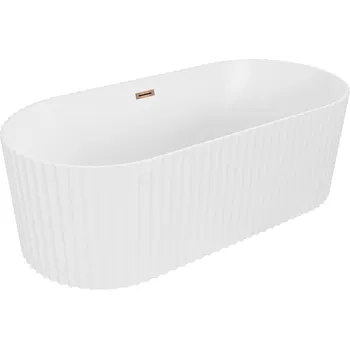 Vana MEXEN PAOLA VOLNĚ STOJÍCÍ VANA S DRÁŽKAMI BÍLÁ MATNÁ 150 x 75 ZLATÁ RŮŽOVÁ