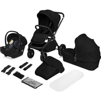 Kočárek Lionelo - Kombinovaný kočárek 3v1 MIKA PLUS Black Onyx