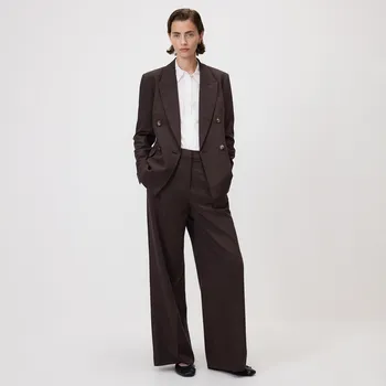 Dámské kalhoty Reserved - Široké kalhoty s pukem - tmavě hnědá - 320FT-89X - 320FT-89X-M