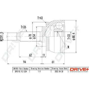 Hřídel nápravy Sada kloubů, hnací hřídel, DP2110.10.1324
