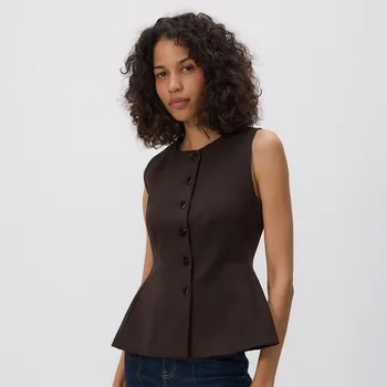 Dámské sako Reserved - Vesta z viskózové směsi - tmavě hnědá - 541GG-89X - 541GG-89X-XS