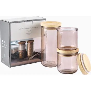 Sklenice Sklenice s víčkem HERMETIC, stohovatelná, set 1+2, lahvově hnědá|Vidrios San Miguel|Recycled Glass