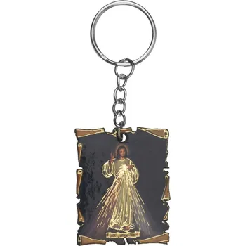 PŘÍVĚSEK NA KLÍČE dřevěná s obrázkem JEŽÍŠI, DŮVĚŘUJI TI. Milosrdný Ježíš.