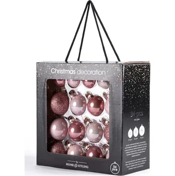 Vánoční ozdoba decoDoma Sada skleněných vánočních ozdob starorůžová 34 ks