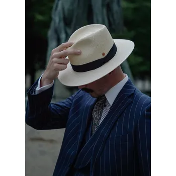 Klobouk Luxusní panamský klobouk Fedora s černou stuhou - Mayser Menton - UV faktor 80 Velikost: 61 cm (XL)