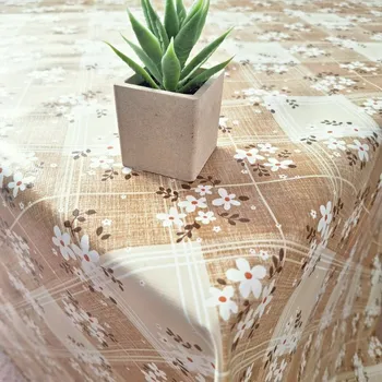 PVC ubrusovina - Káro s květy - béžová