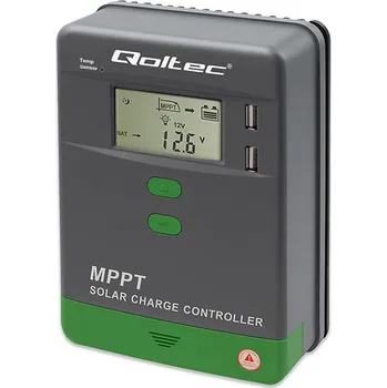 solární regulátor Qoltec 53660 Solární regulátor nabíjení Qoltec MPPT s teplotním senzorem 10A | 12V / 24V | LCD | 2 x USB | Bluetooth | APLIKACE | GEL | LiFePO (Solární MPPT regulátor Qoltec 53660, 10A, pro 12V/24V systémy. Podpora GEL, AGM i LiFePO4 baterií, teplotní)