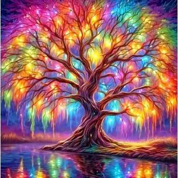 Diamantové malování 5D diamantové malování, Barevný strom, 20x20 cm