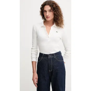 Dámské oblečení Bavlněné tričko s dlouhým rukávem Lacoste DF5281 béžová 01A, vel. 40