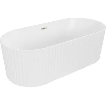 Vana MEXEN PAOLA VOLNĚ STOJÍCÍ VANA S DRÁŽKOVANÝM POVRCHEM BÍLÁ MATNÁ 150 x 75 cm, KOHOUTEK NIKIEL KARTÁČOVANÝ