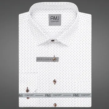 Pánská košile AMJ bavlněná, bílá s trojúhelníky VDSB1398, dlouhý rukáv, slim fit, vel. 40