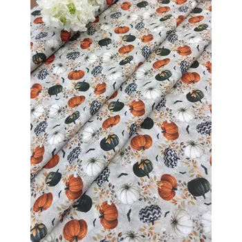 Látka 100% bavlna - podzimní barevné dýně na béžové