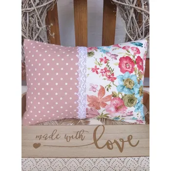 Polštář Nahřívací polštářek s BIO levandulí Jarní kvítí & starorůžový puntík 20 x 30 cm