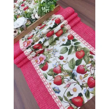 ubrus Běhoun – ubrus na stůl letní motiv jahod | 42 x 145 cm (Rozměr: 42 x 145 cm)