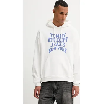 Pánská mikina Bavlněná mikina Tommy Jeans pánská, bílá barva, s kapucí, s potiskem, DM0DM22082 00X, vel. S