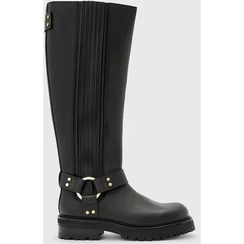 Dámské kozačky Kožené kozačky AllSaints Maddie High Boot dámské, černá barva, na plochém podpatku, W185FB 99X, EUR 40
