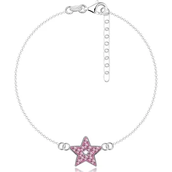 Náramek Stříbrný náramek 925 - řetízek s růžovou hvězdou a zirkony